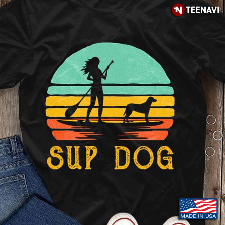 Girl Kayak Sup Dog Vintage