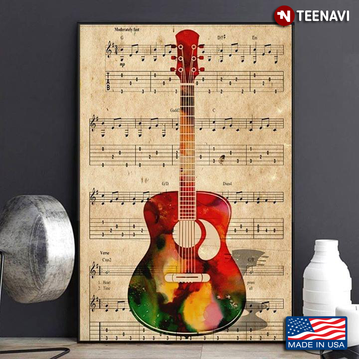 Vintage Sheet Music Theme Watercolour Guitar