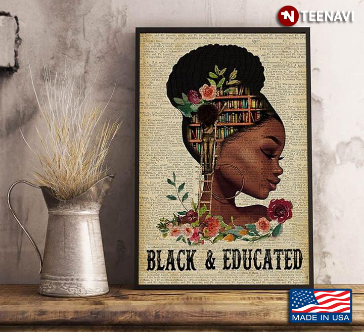 Vintage Dictionary Theme Floral Black Girl Black & Educated