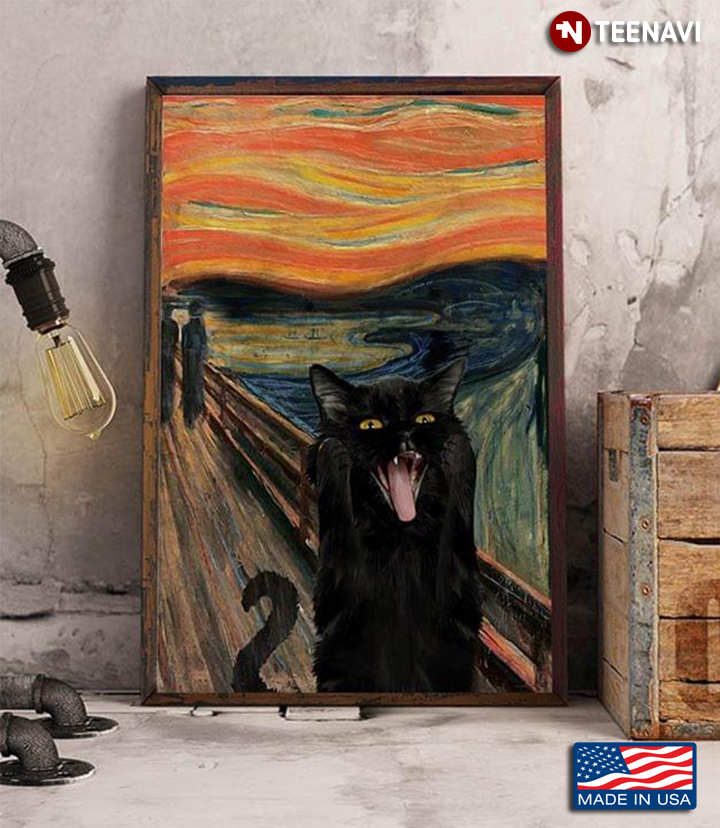 The Scream By Edvard Munch Parody With Screaming Black Cat