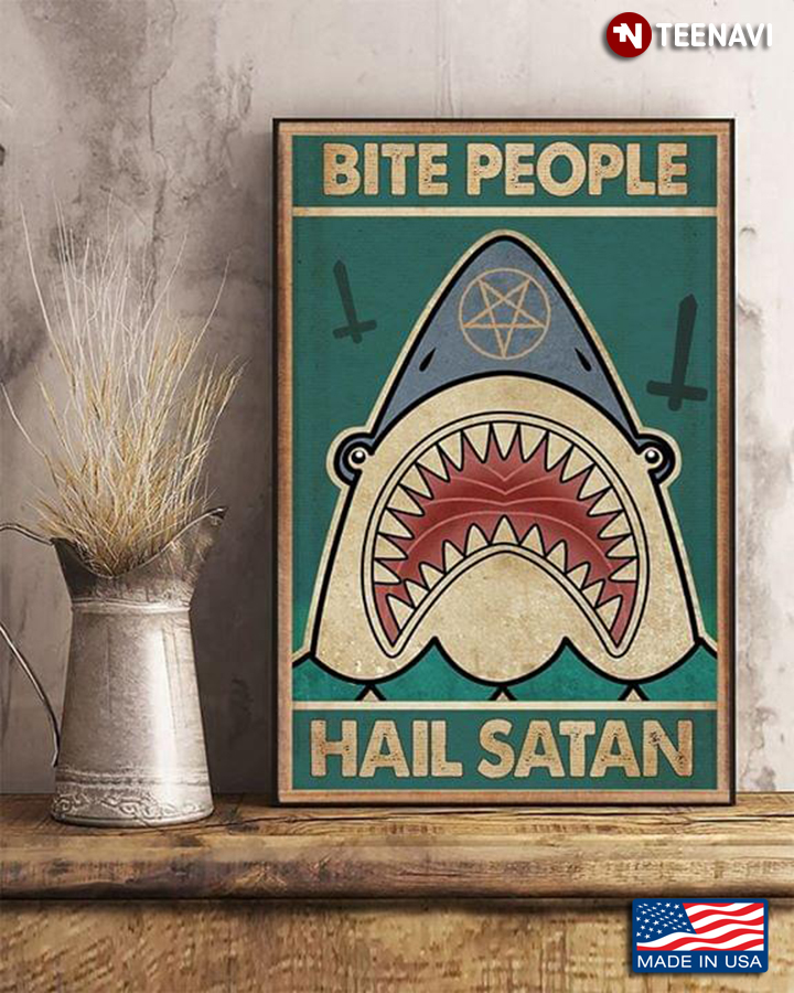 Vintage Shark Bite People Hail Satan