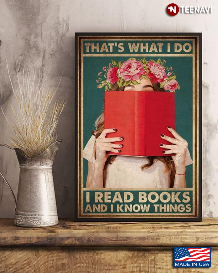 Vintage Floral Girl With Red Book That’s What I Do I Read Books And I Know Things