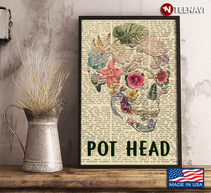 Vintage Dictionary Theme Floral Skull Pot Head