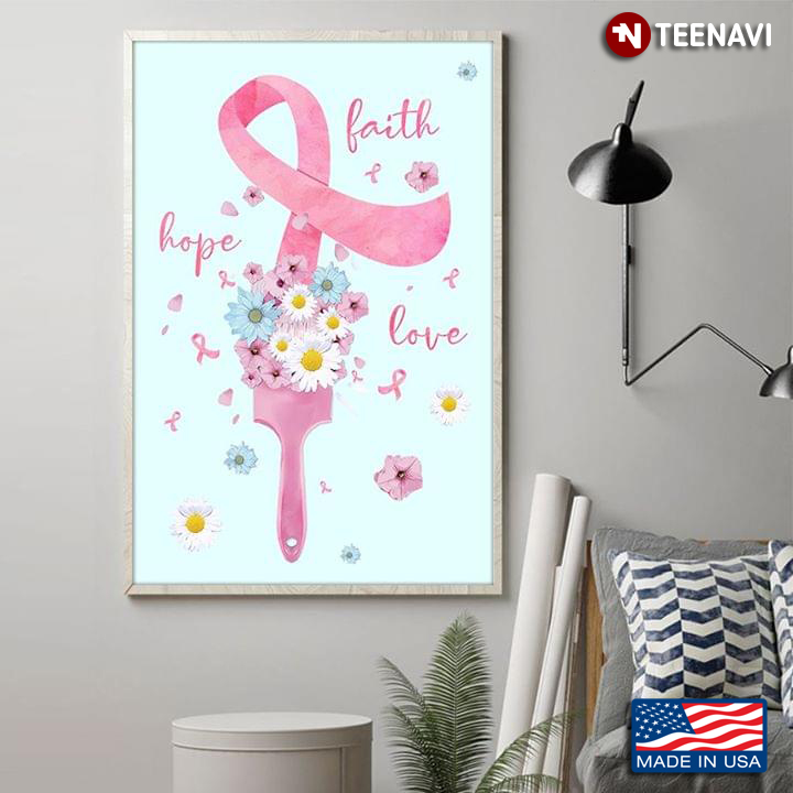 Vintage Pink Flower & Pink Ribbon Breast Cancer Awareness Faith Hope Love
