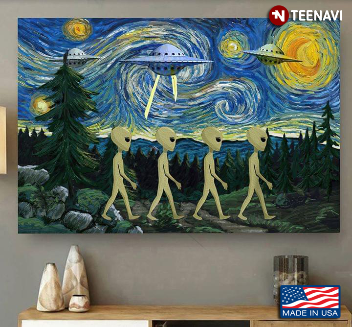 Aliens And UFOs In The Starry Night Vincent Van Gogh