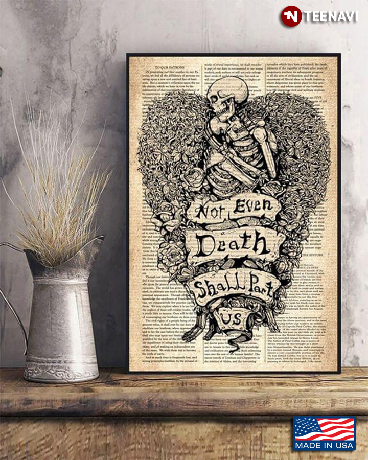Vintage Book Page Theme Skeleton Couple Not Even Death Shall Part Us
