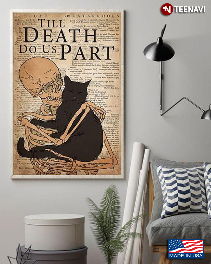Vintage Dictionary Theme Skeleton & Black Cat Till Death Do Us Part