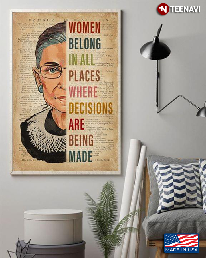 Vintage Dictionary Theme Ruth Bader Ginsburg Women Belong In All Places Where Decisions Are Being Made