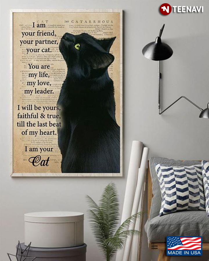 Vintage Dictionary Theme Black Cat I Am Your Friend, Your Partner, Your Cat