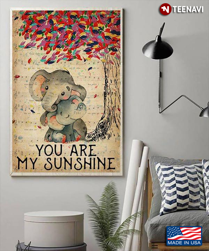 Vintage Sheet Music Theme Elephants Under Colourful Tree You Are My Sunshine