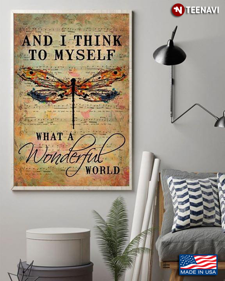 Vintage Sheet Music Theme Watercolour Dragonfly And I Think To Myself What A Wonderful World