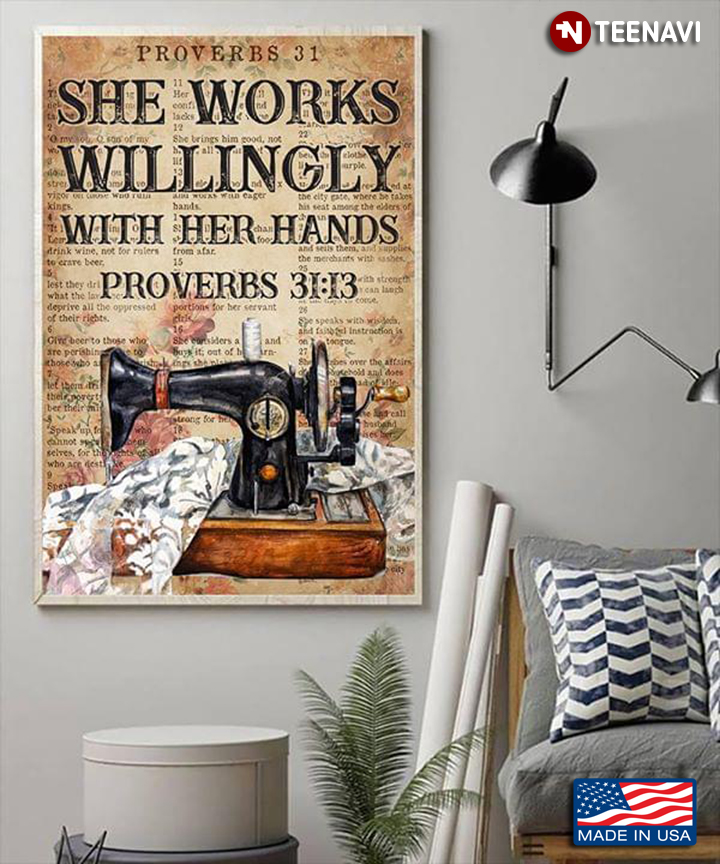 Vintage Floral Theme Seamstress Proverbs 31:13 She Works Willingly With Her Hands