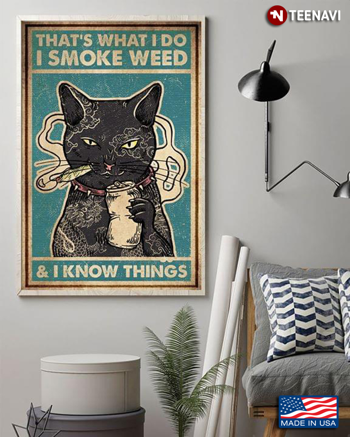 Vintage Smoking Black Cat With Tattoos That's What I Do I Smoke Weed & I Know Things
