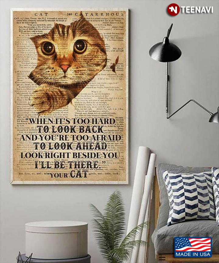 Vintage Dictionary Theme Cat When It’s Too Hard To Look Back And You’re Too Afraid To Look Ahead