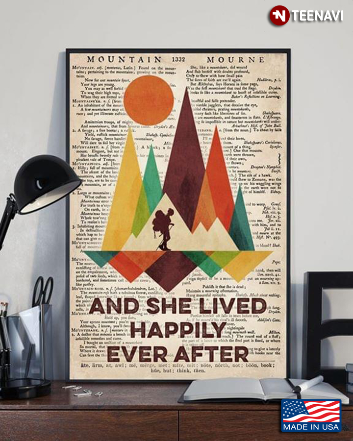 Vintage Dictionary Theme Mountain Trekking And She Lived Happily Ever After