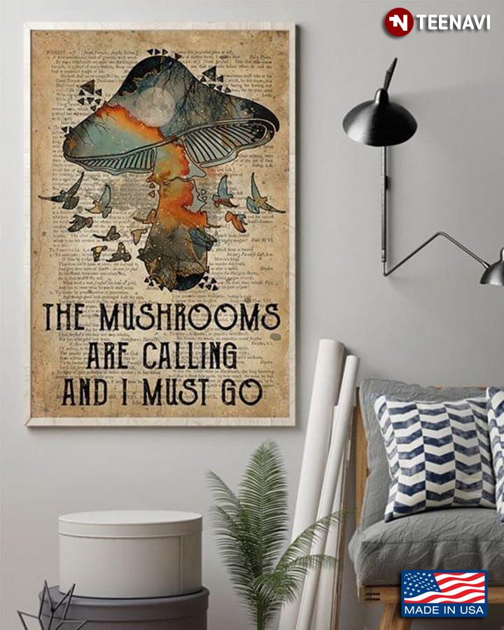 Vintage Dictionary Theme Mushroom & Birds The Mushrooms Are Calling And I Must Go