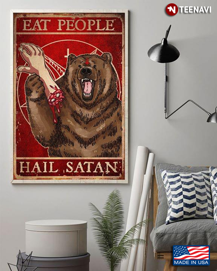 Vintage Bear & Human Hand Eat People Hail Satan