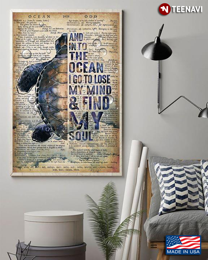 Vintage Dictionary Theme Sea Turtle And Into The Ocean I Go To Lose My Mind & Find My Soul