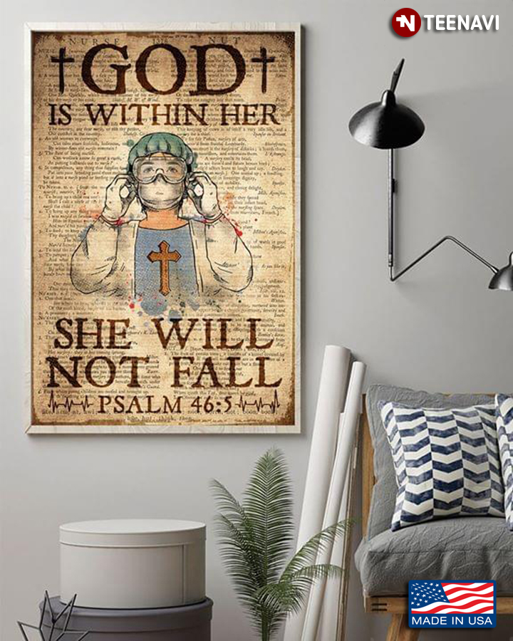 Vintage Dictionary Theme Nurse God Is Within Her She Will Not Fall Psalm 46:5