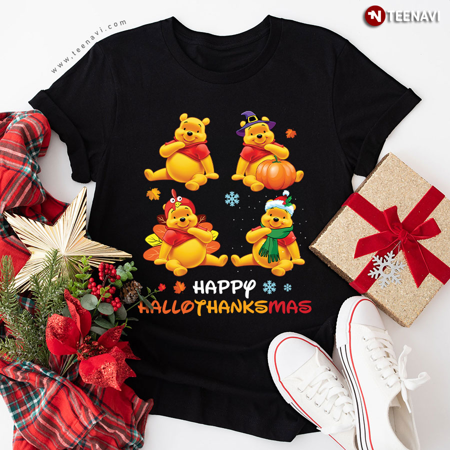 Winnie-the-Pooh Happy Hallothanksmas Halloween Thanksgiving Christmas T-Shirt