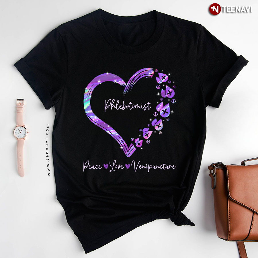 Heart Peace Sign Phlebotomist Peace Love Venipuncture T-Shirt