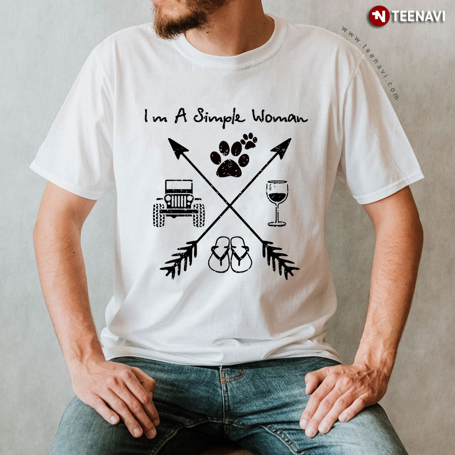 Womens I'm A Simple Woman Wine Flip Flops Dogs Jeeps Tshirt Womens I'm A Simple Woman Wine Flip Flops Dogs Jeeps Tshirt