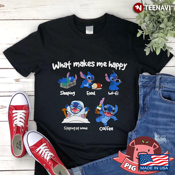 Stitch What Makes Me Happy Sleeping Food Wi-Fi Staying At Home Coffee