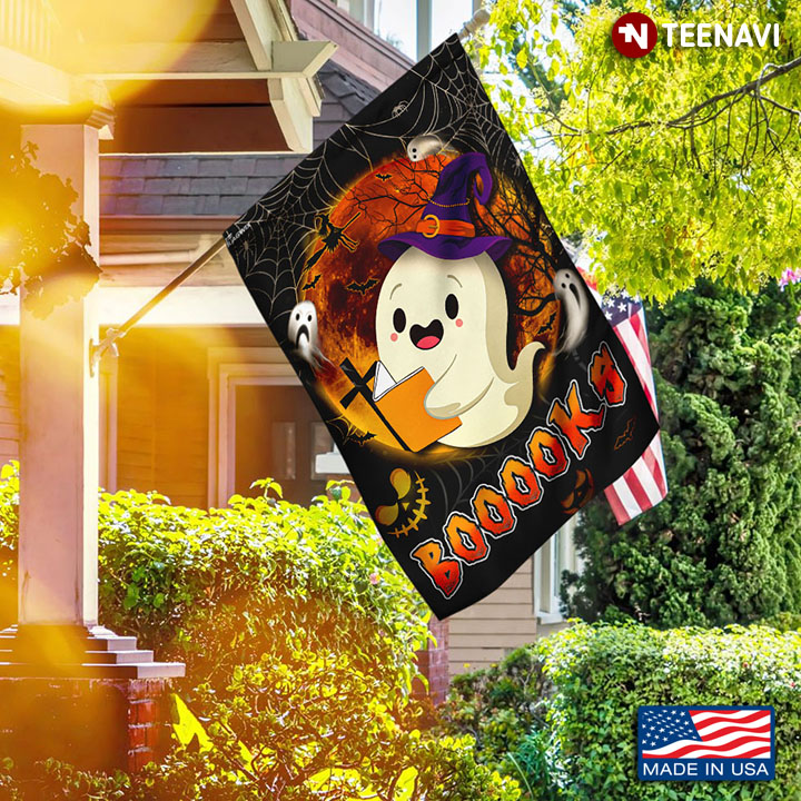 Booooks Ghost Halloween Garden Flag