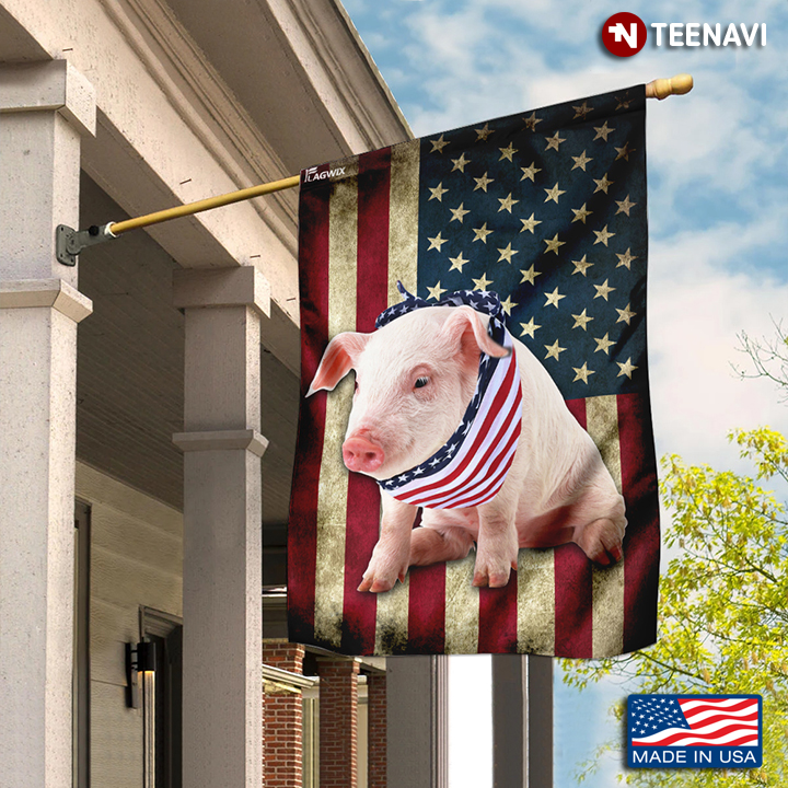 Pig Wearing Bandana American Garden Flag