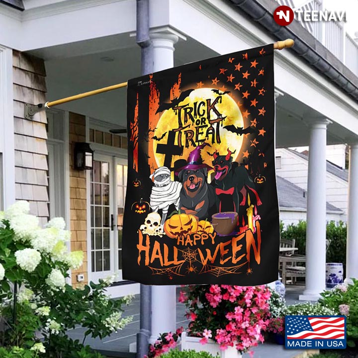Rottweiler Trick Or Treat Halloween Pumpkin Garden Flag