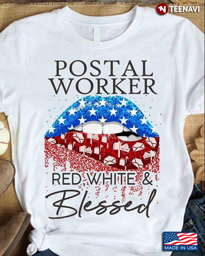Postal Worker Red White And Blessed Colorful Blink Lips With Stars