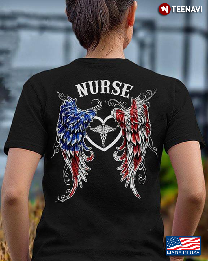 Nurse With American Flag Angel Wings
