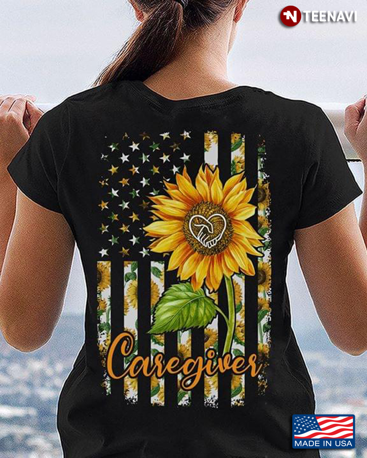 Caregivers With American Flag And Sunflower
