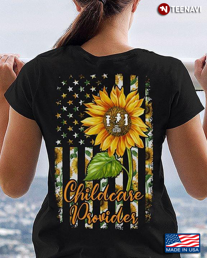 Childcare Provider American Flag And Sunflower