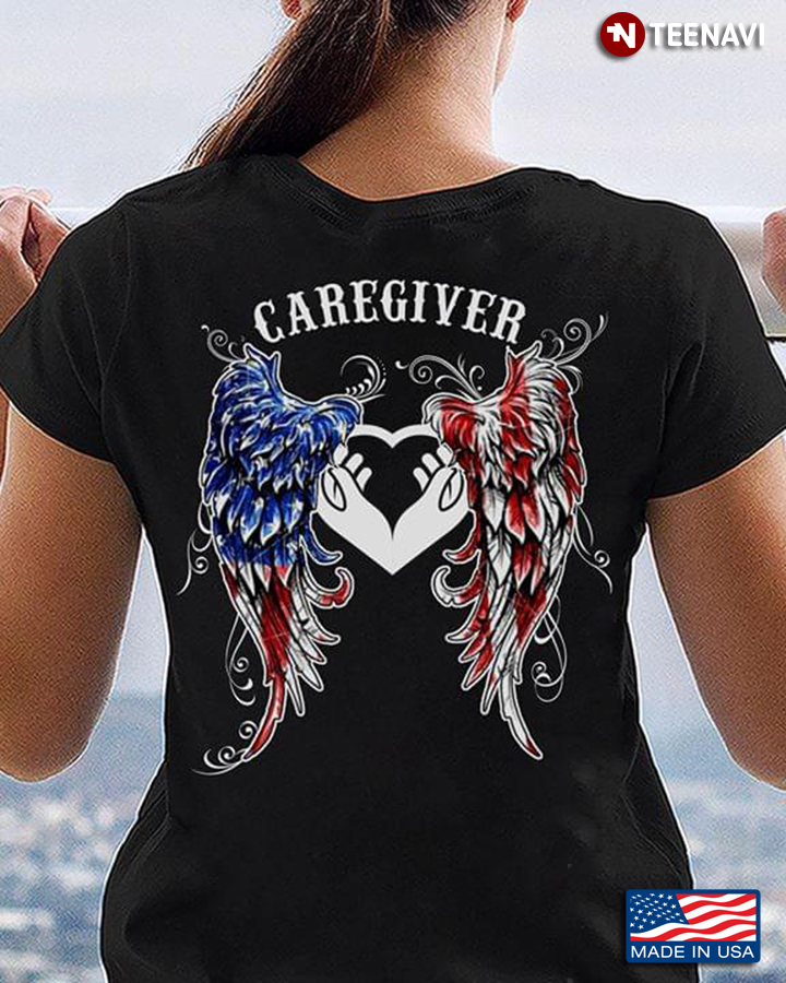 Caregiver With Angel Wings American Flag