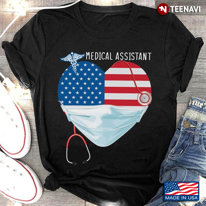 Medical Assistant American Flag Heart With Facemask