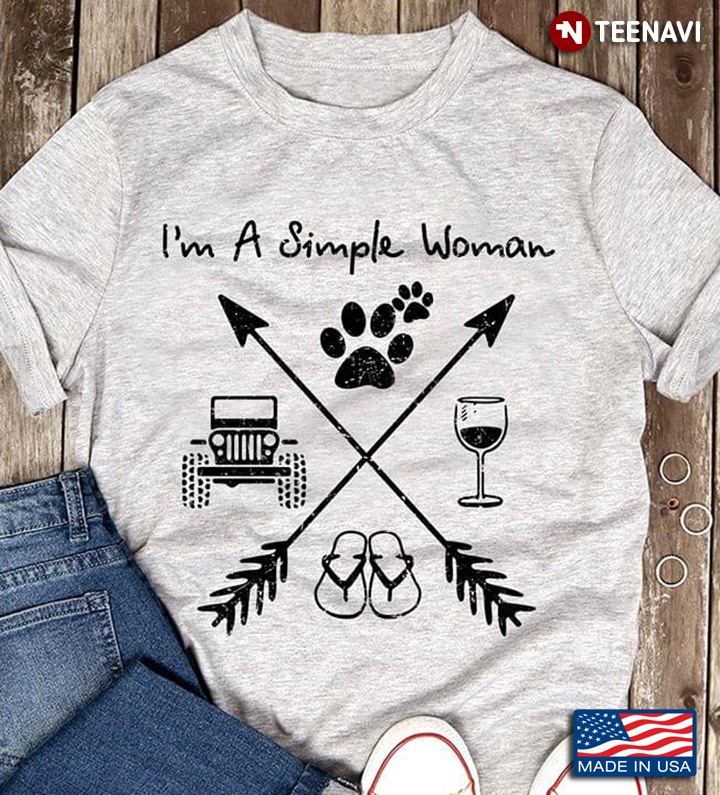 I'm A Simple Woman Love Dog Wine Flip Flop And Paw Jeep