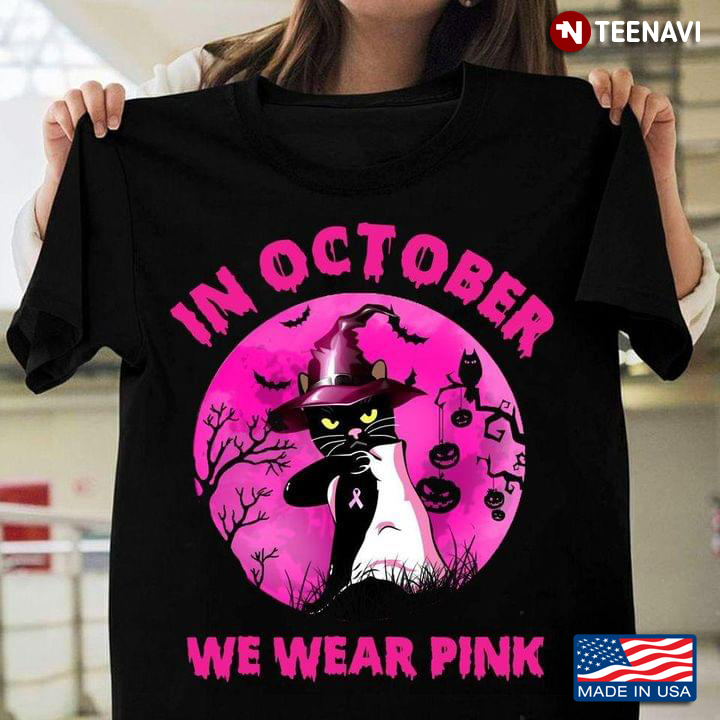 Cat Tattoo Breast Cancer Awareness In October We Wear Pink Halloween T-Shirt