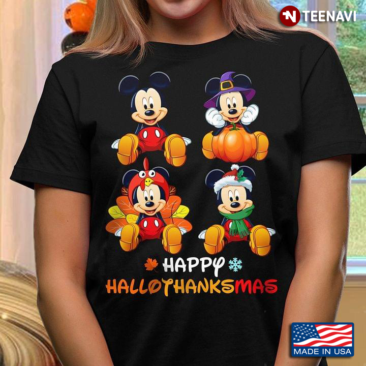 Mickey Mouse Happy Hallothanksmas Halloween Thanksgiving Christmas T-Shirt