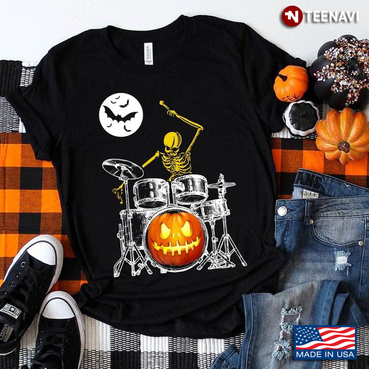 Skeleton Playing Drum Pumpkin Halloween