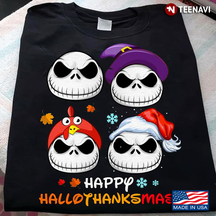 Jack Skellington Happy Hallothanksmas Halloween Thanksgiving Christmas T-Shirt