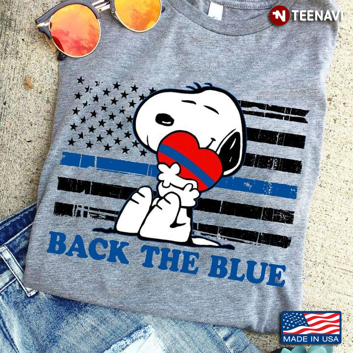 Snoopy Hugging Heart Back The Blue American Flag