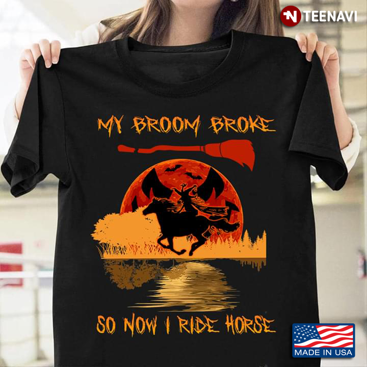 Halloween Witch My Broom Broke So Now I Ride Horse Lake Shadow