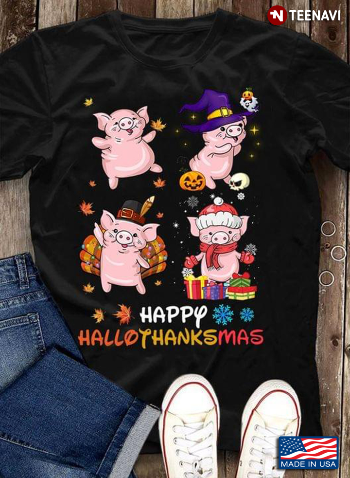 Pigs Happy Hallothanksmas Halloween Thanksgiving Christmas