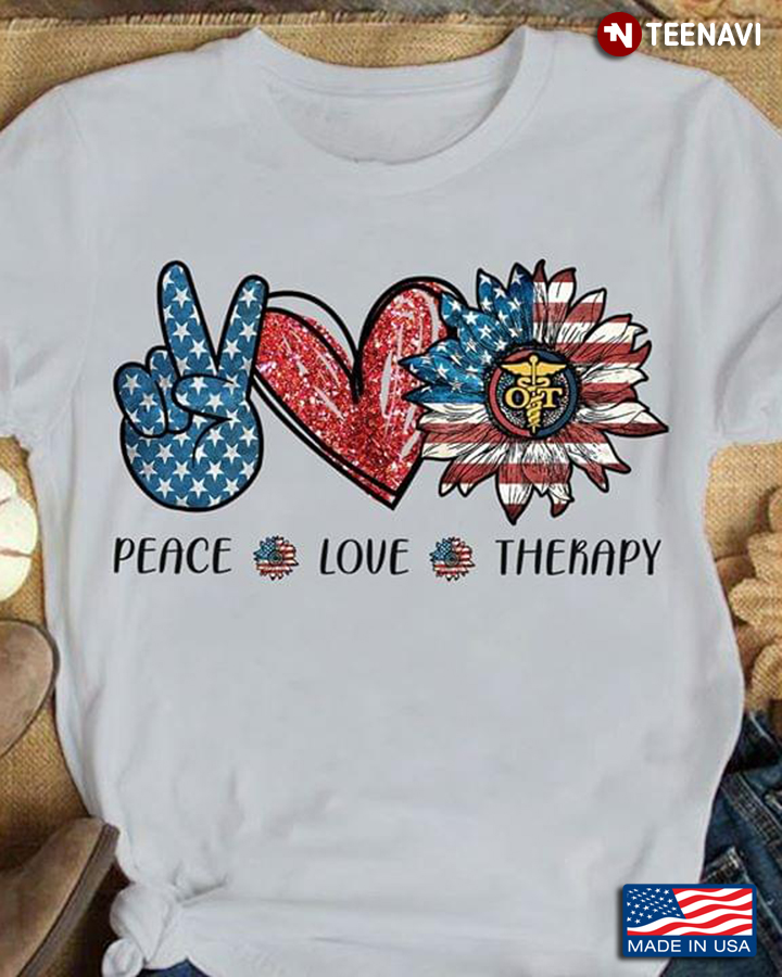 Peace Love Therapy Sunflower American Flag
