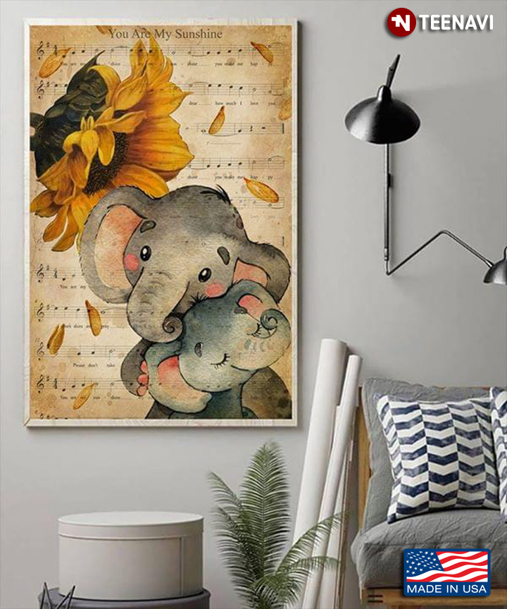Vintage Sheet Music Theme Elephants Under Sunflower You Are My Sunshine