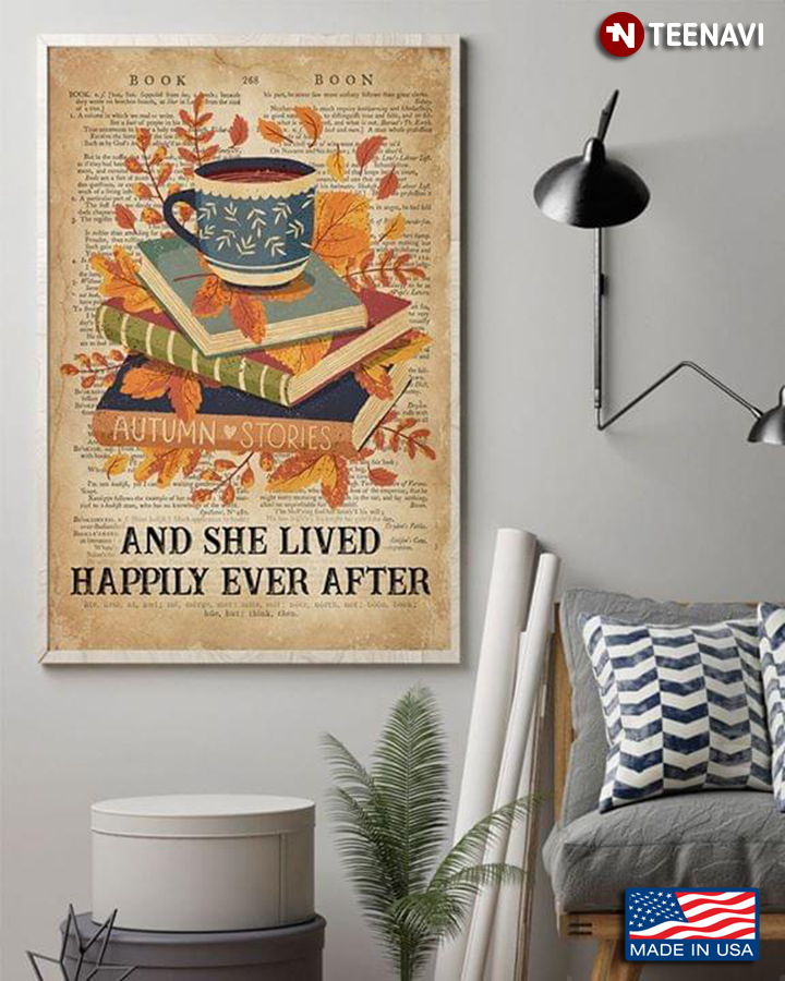 Vintage Dictionary Theme Coffee & Autumn Stories And She Lived Happily Ever After