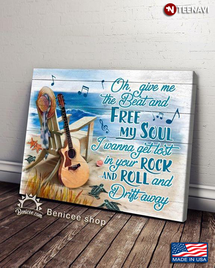 Sea Turtles & Guitar On Sandy Beach Oh, Give Me The Beat And Free My Soul I Wanna Get Lost In Your Rock N Roll