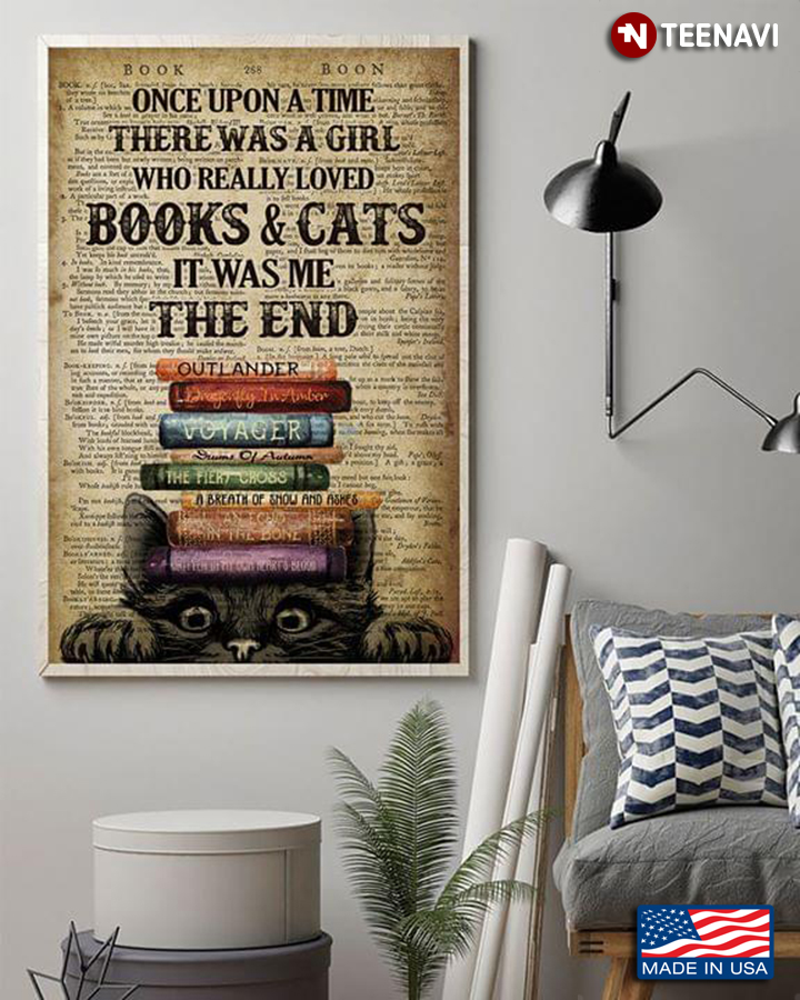 Vintage Black Cat With Books On His Head Once Upon A Time There Was A Girl Who Really Loved Books And Cats