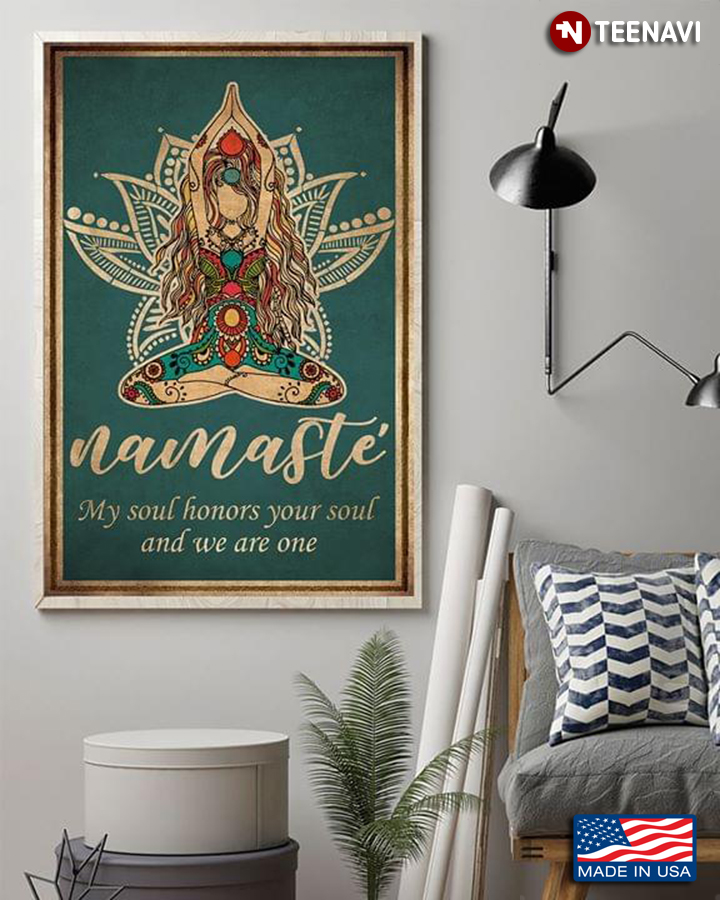 Vintage Namaste Girl Doing Yoga My Soul Honors Your Soul And We Are One